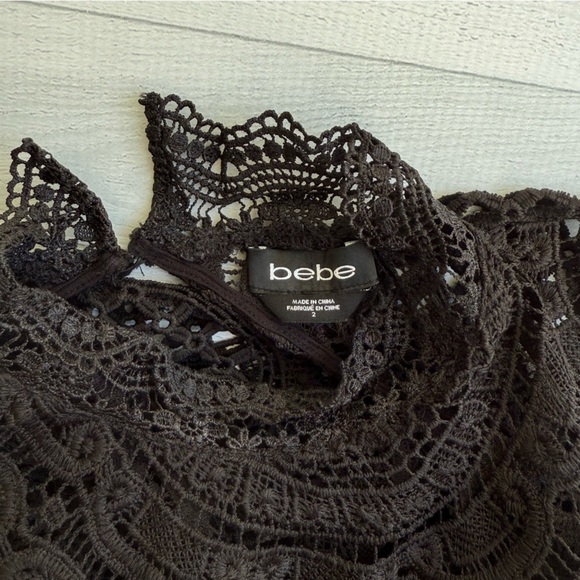 Bebe Elegant Black Open Back Lace Mini Dress XS - Picture 9 of 9